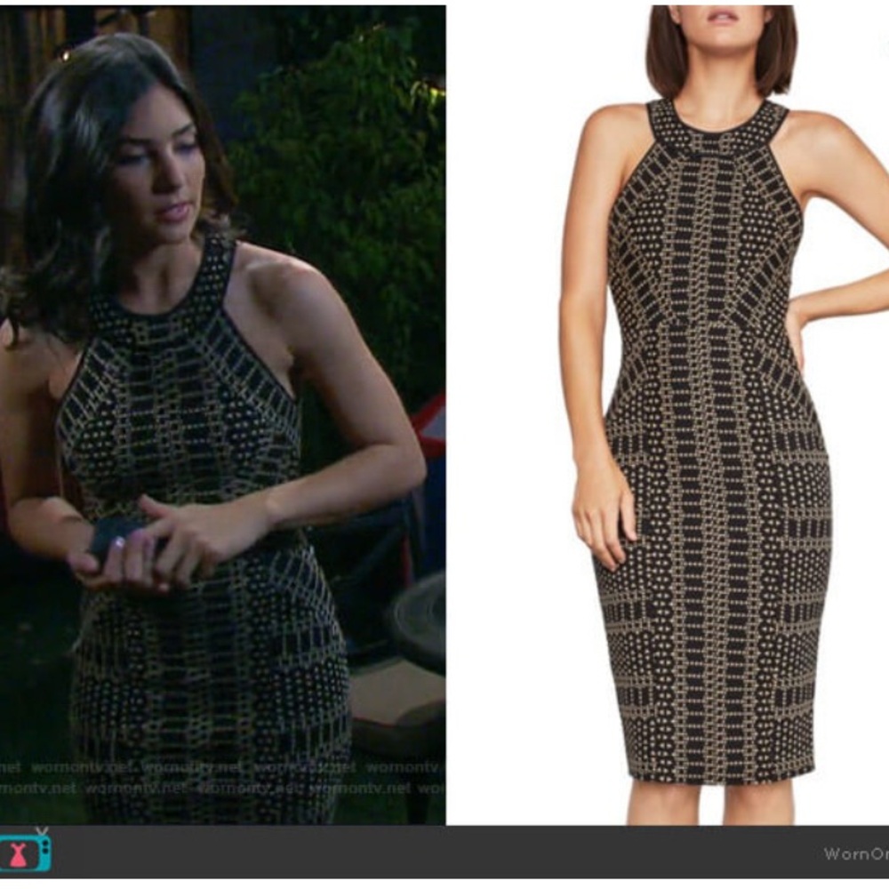 BCBGMaxAzria Black and Gold Midi Dress